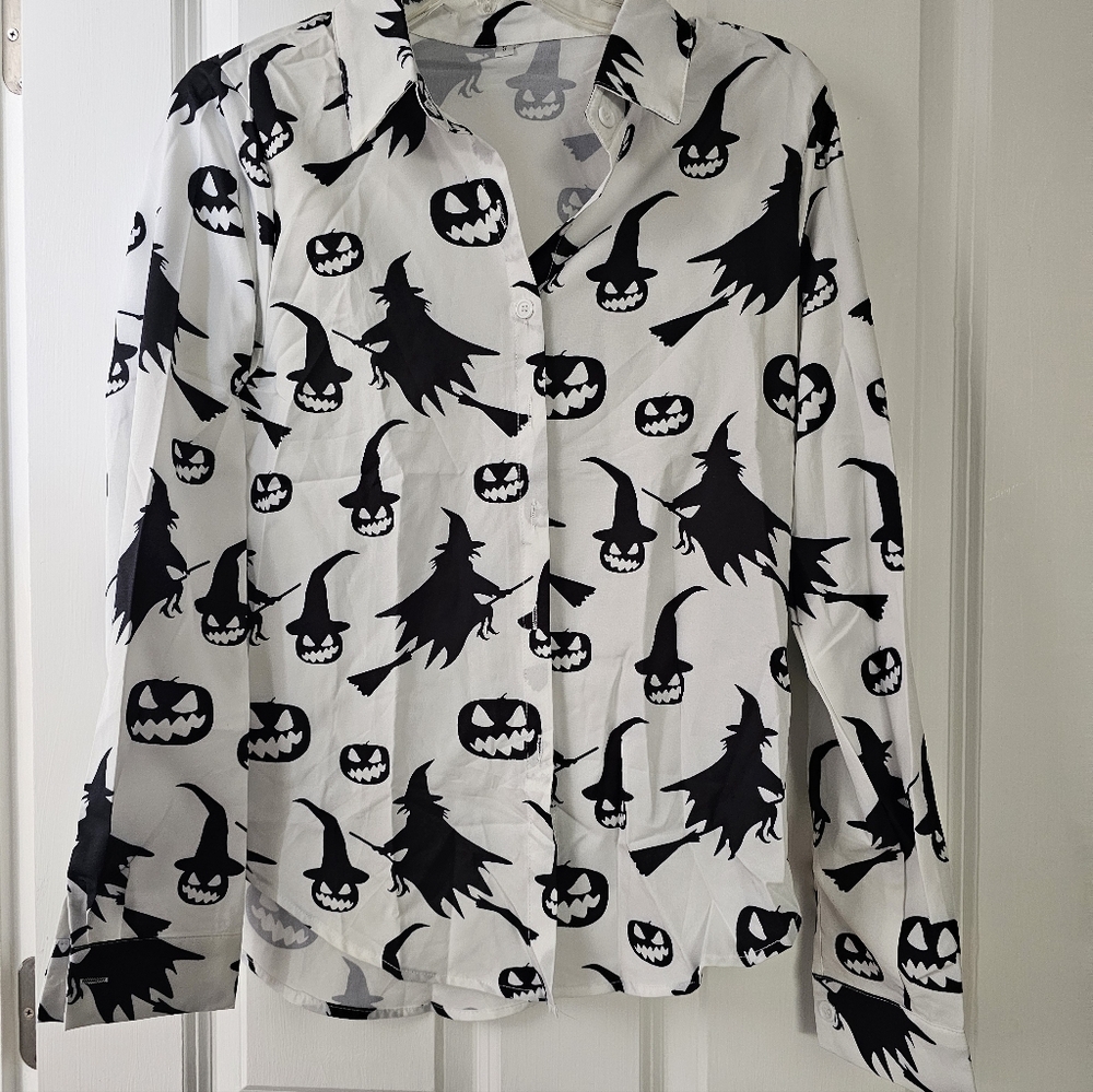Spooky Witch and Pumpkin Print Shirt